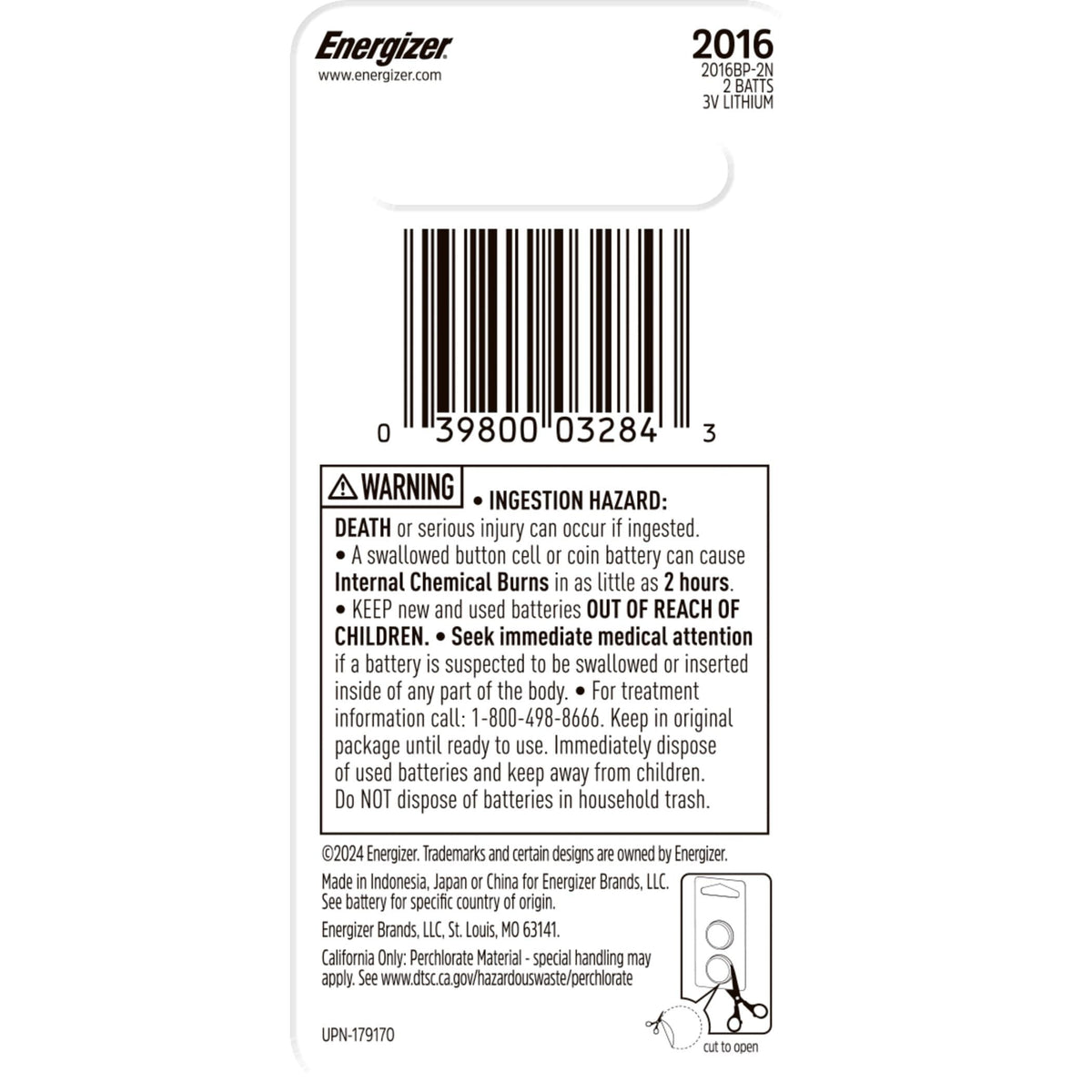 Energizer CR2016 3V / 3 Volt Lithium Coin Cell Batteries for Watches & Electronics, 2-pk