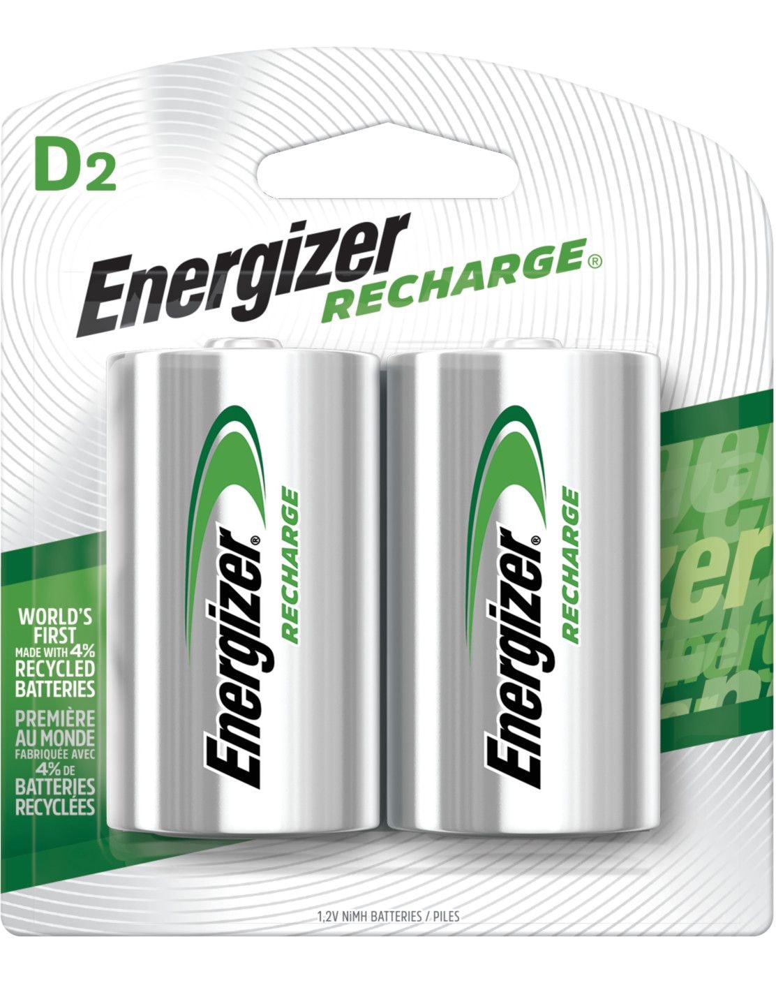 Energizer NH50BP-2 2-pk D NiMH Rechargeable Batteries, Pre-Charged, Long Lasting