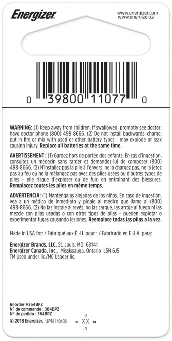 Energizer Silver Oxide 1-pk 365/363 SR621SW 1.5V / 1.5 Volt Button Cell Watch Battery