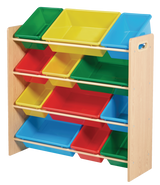 For Living Kids 12-Bin Bedroom/Playroom Toy Storage Organizer, Yellow