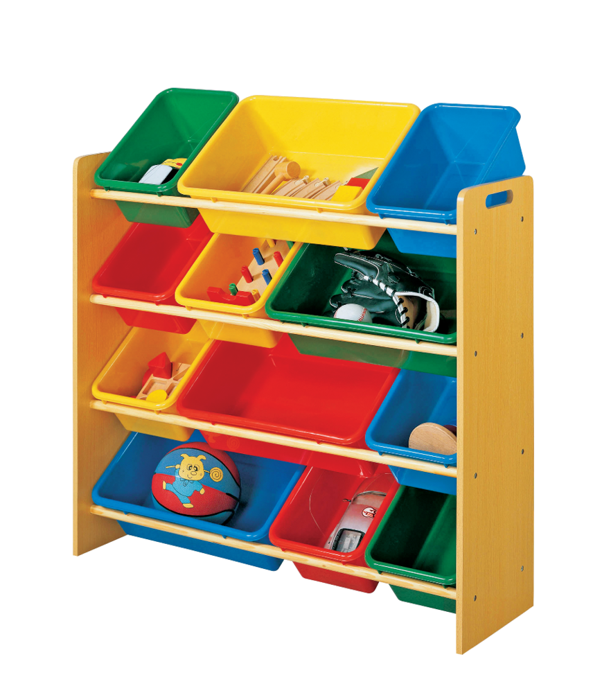For Living Kids 12-Bin Bedroom/Playroom Toy Storage Organizer, Yellow