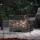 For Living Lawrence Steel Outdoor Wood Burning Fire Pit with Fireplace Poker, 25 x 25 x 26-in