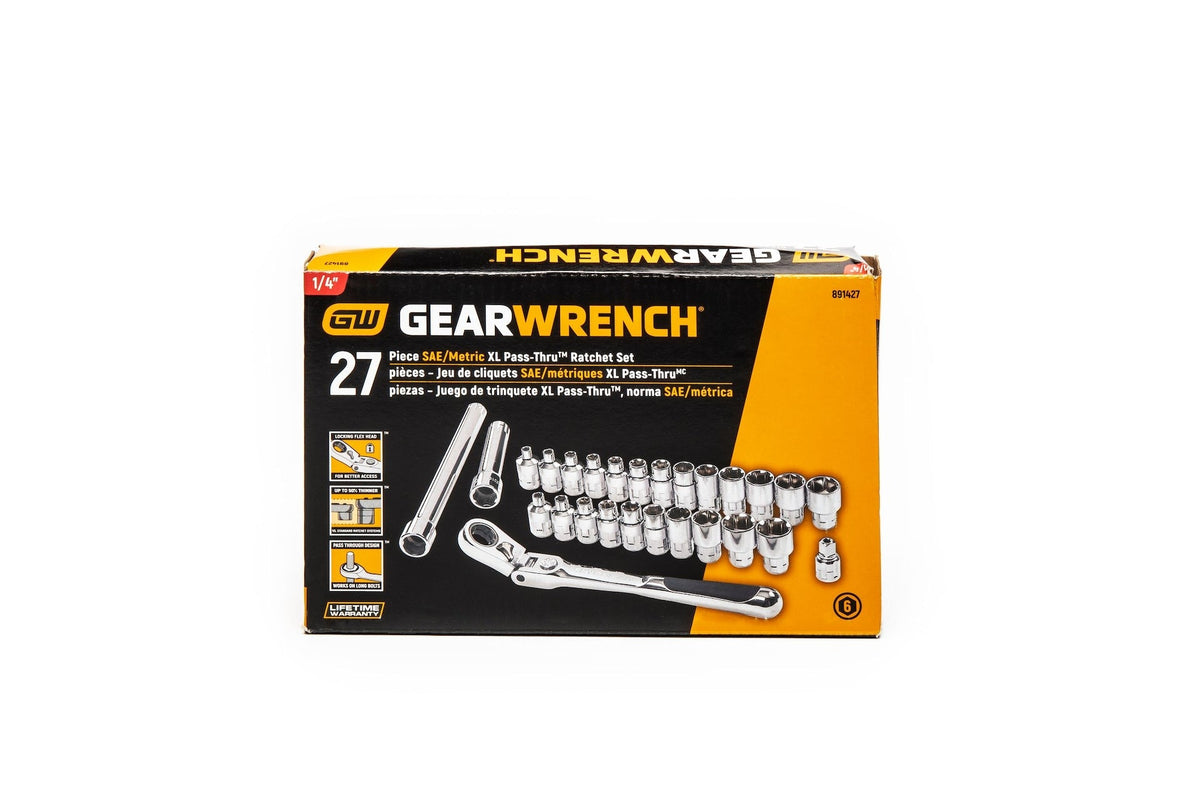 GearWrench Pass-Thru 1/4-in Drive Socket Set 27-pc, SAE/Metric