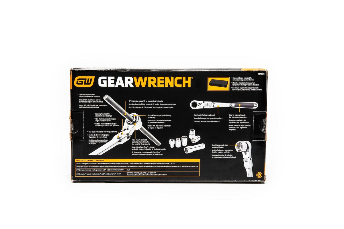 GearWrench Pass-Thru 3/8-in Drive Socket Set 23-pc, SAE/Metric