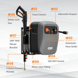 Giraffe Tools Grandfalls G20 Wall Mounted 1900 PSI 2.2 GPM Brushless Electric Pressure Washer with 65-ft Retractable Hard Hose