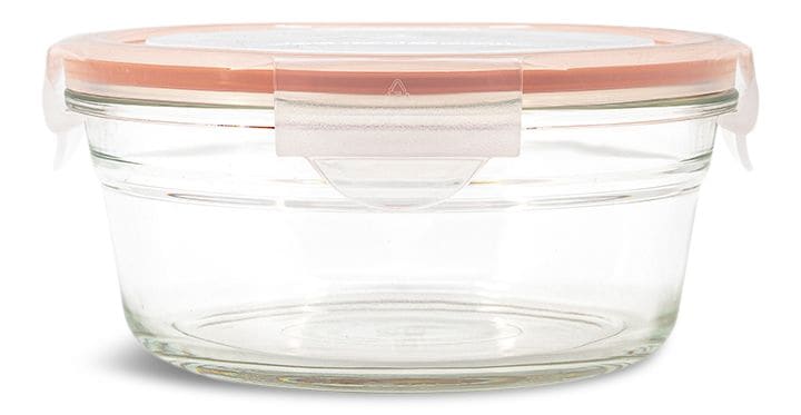 Glasslock Round Glass Food Storage Container with Leakproof Lid, 850-mL