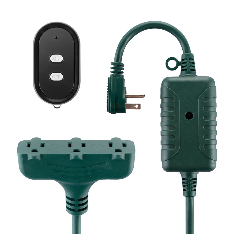 Globe Electric 50-ft 14/3 Outdoor Power Cord with Wireless Remote & 3 Grounded Outlets, Green