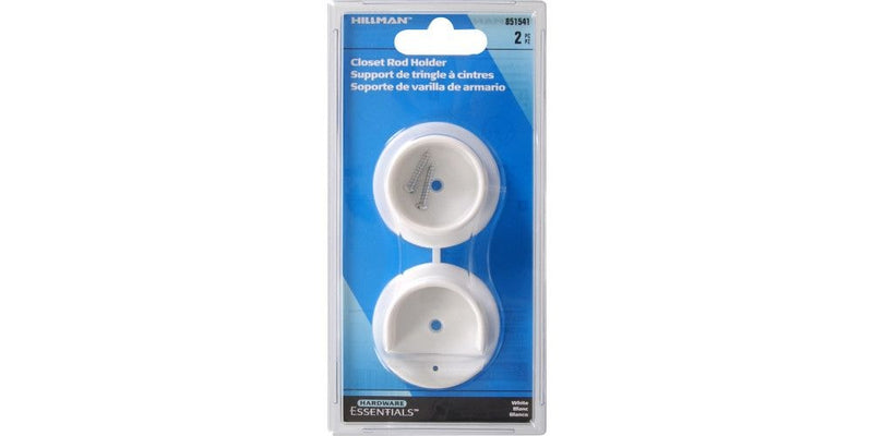 Hillman Closet Rod Holder, Mounting Hardware Included, White, 2-pc
