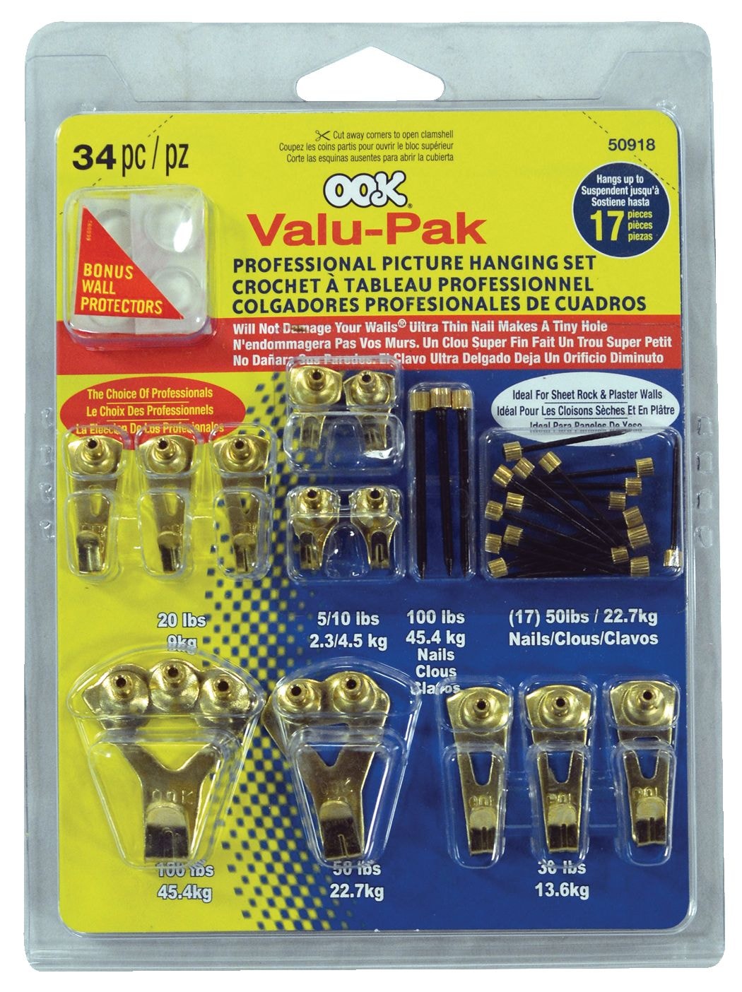 Hillman Pro Picture Hanger Kit, Brass Plated, 34-pc