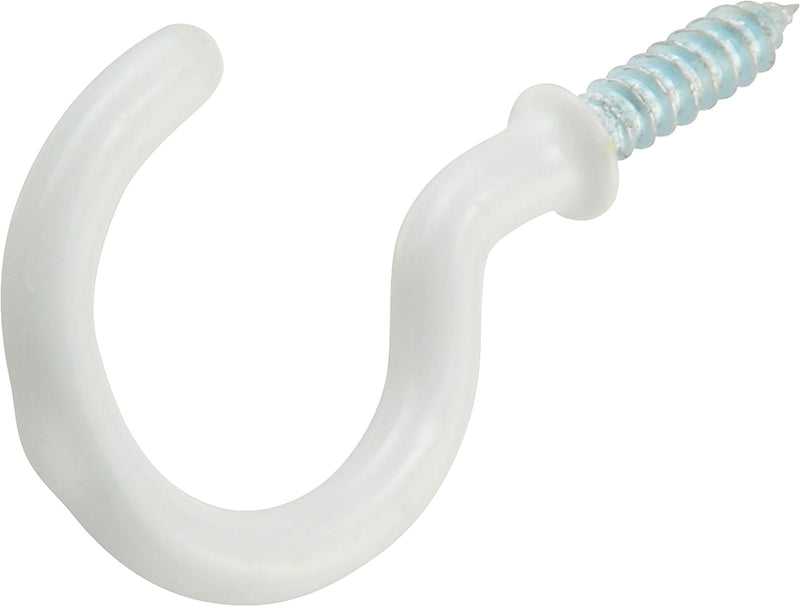 Hillman Steel Vinyl Mug Cup Hooks, Screw-In, White, 1-1/4in, 2-pk