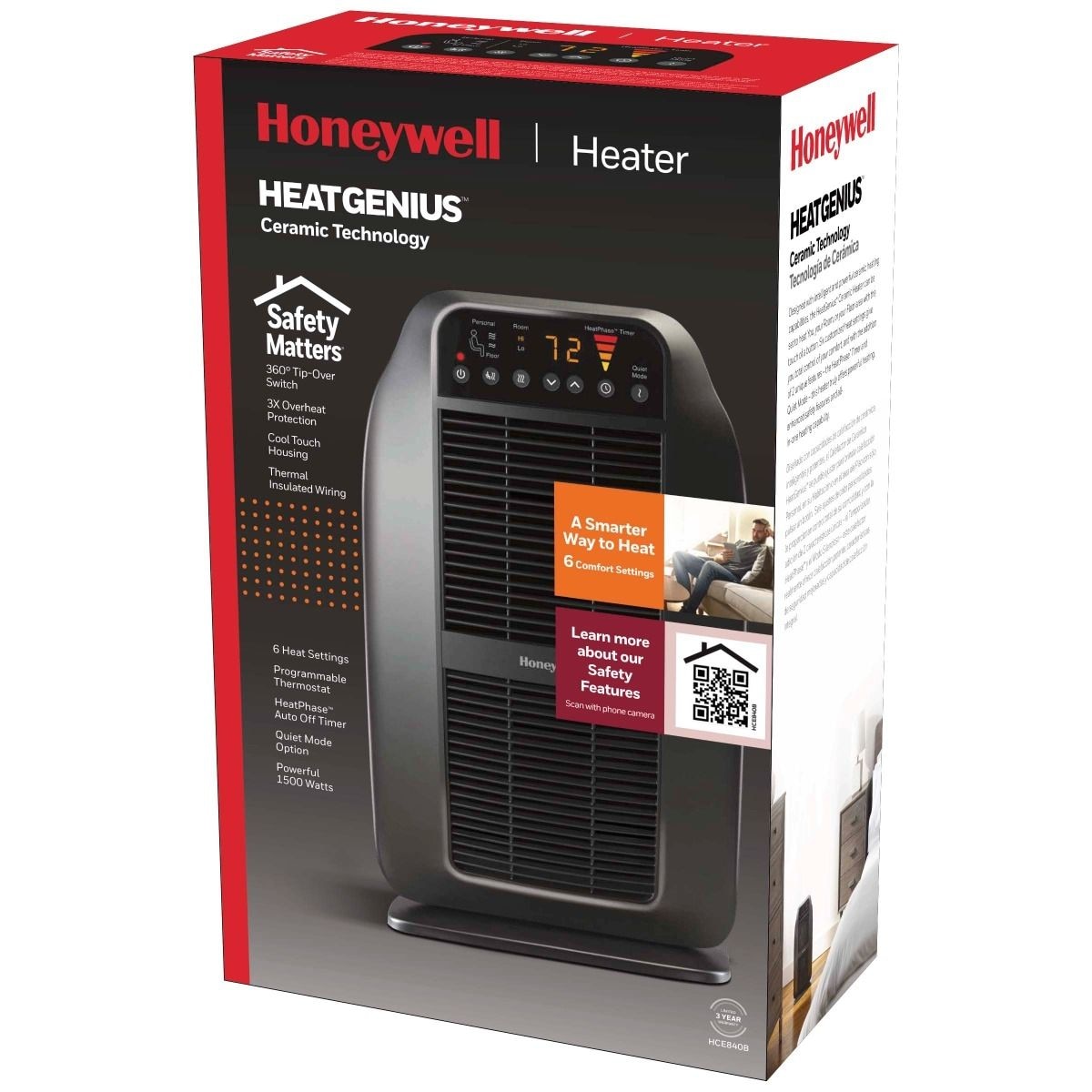 Honeywell HCE840BC HeatGenius Multizone Ceramic Space Heater, 1500W, Black