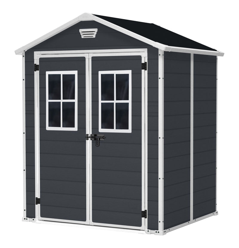 Keter Manor Resin Outdoor Storage Shed with Fixed Window, Grey, 6-ft x 5-ft