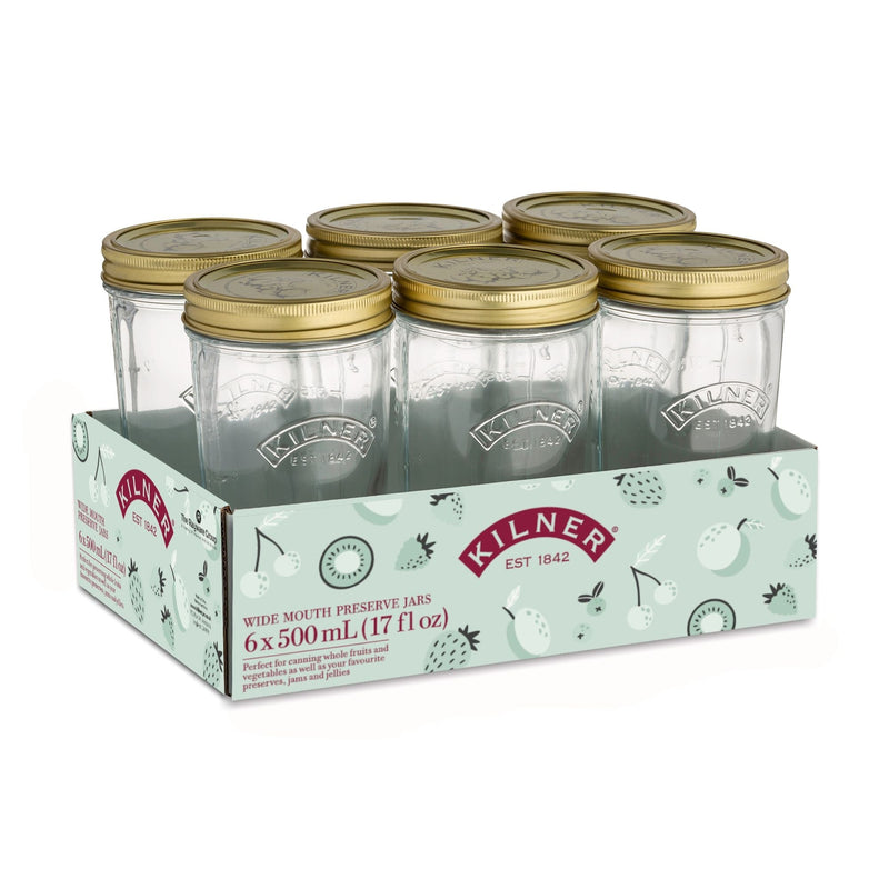 Kilner Wide Mouth Glass Mason Jars with Sealing Lids, 500-mL, 6-pk