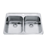 Kindred Steel Queen Top Mount Stainless Steel Double Bowl Kitchen Sink, 23x34x7-in