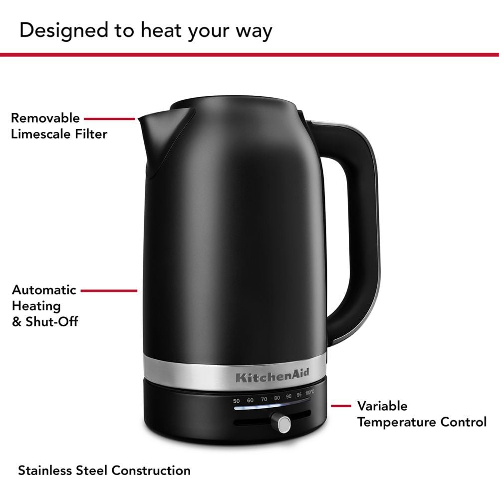 KITCHENAID Electric Kettle with Swivel Base, Matte Black, 1.7-L