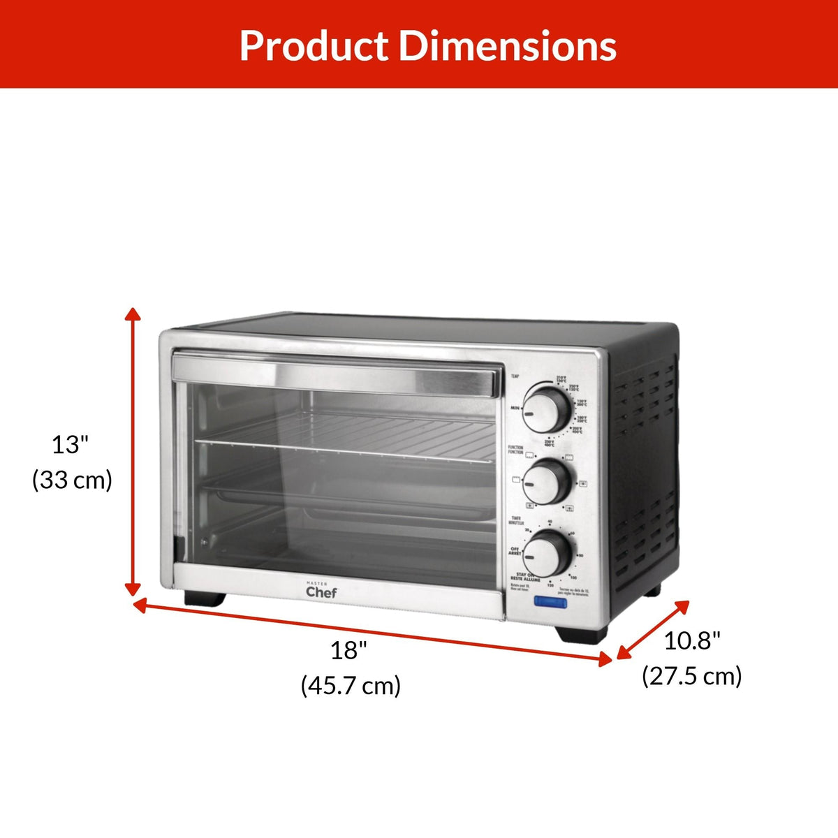 MASTER Chef Convection Toaster Oven with 4 Functions, Stainless Steel, Black, 6-Slices