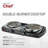 MASTER Chef Double Burner Hot Plate, Black, 1500W