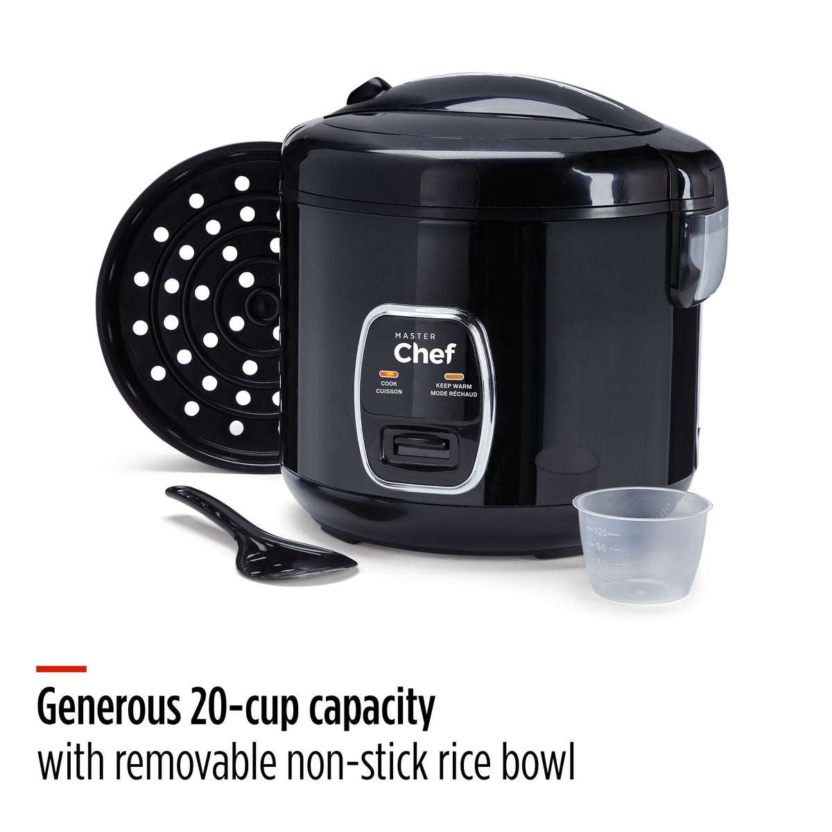 MASTER Chef One-Touch Non-Stick Rice Cooker & Steamer, Black, 20 Cups