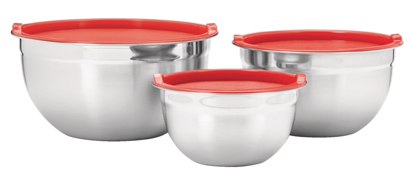 MASTER Chef Stainless Steel Mixing Bowls with Plastic Lids, 3-pk