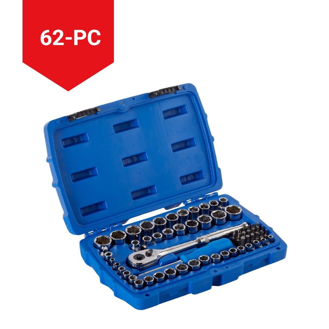 Mastercraft Mechanic's Tool Set with Case, Nickel-Plated, SAE/Metric, 62-pc