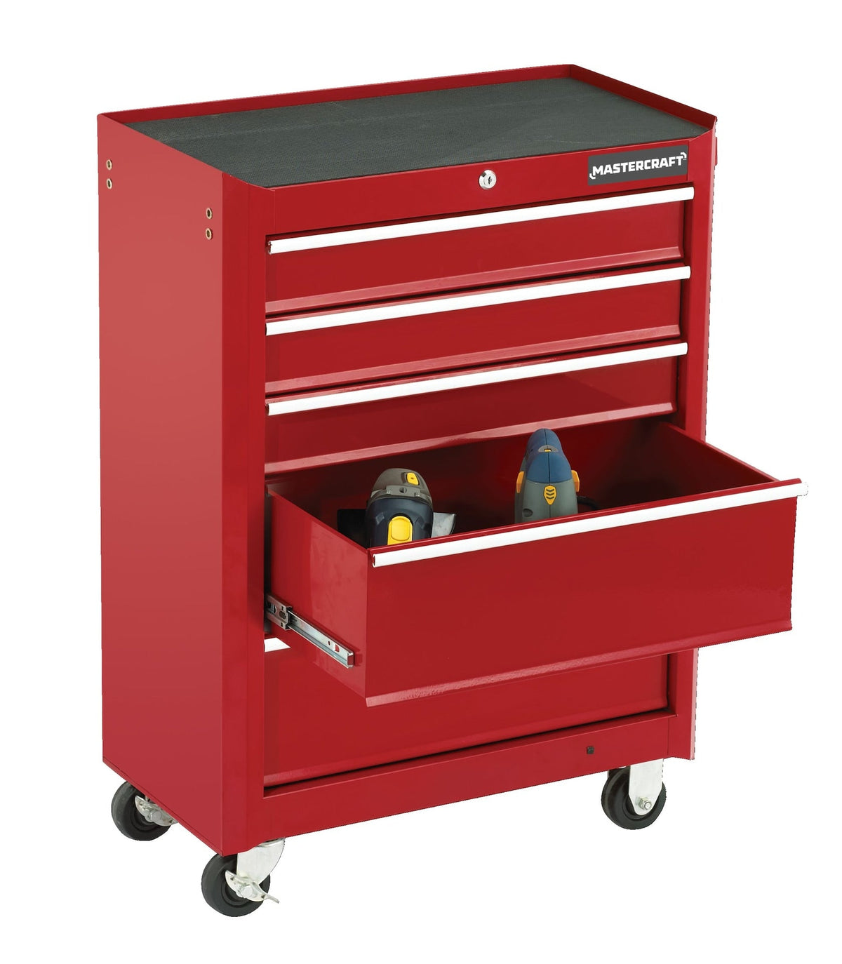 Mastercraft Rolling Tools Storage Cabinet with 5 Drawers, Deep Red, 24-in