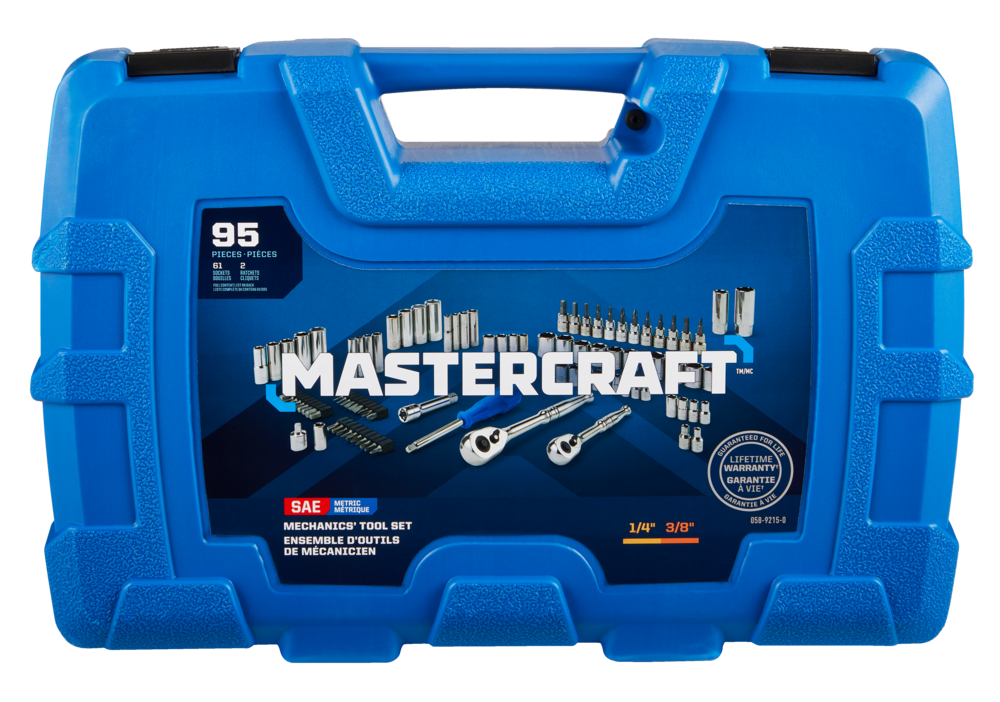 Mastercraft Socket Set, 95-pc, SAE / Metric, CRV, Nickel-Chrome Plating