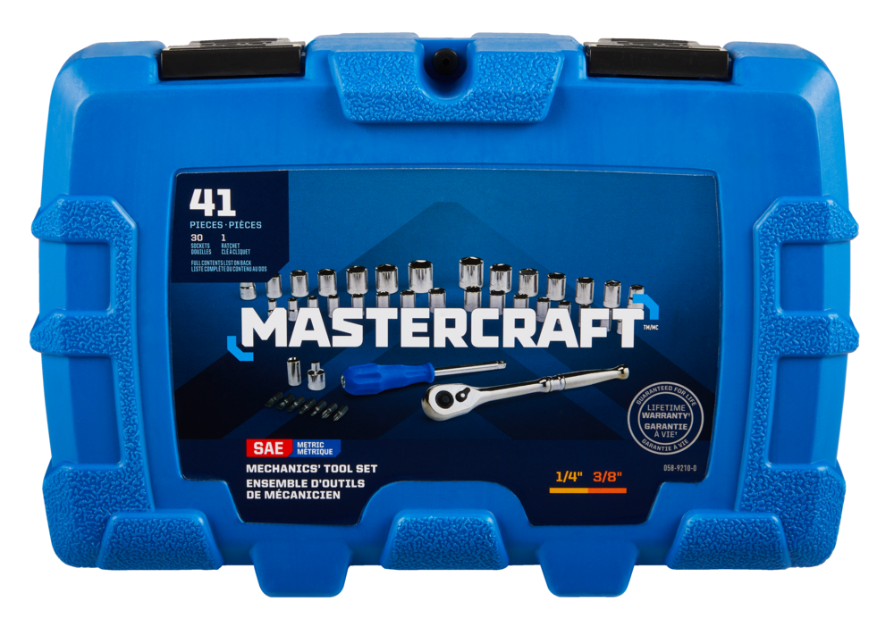 Mastercraft Socket Set, SAE / Metric, CRV, Nickel-Chrome Plating, 41-pc