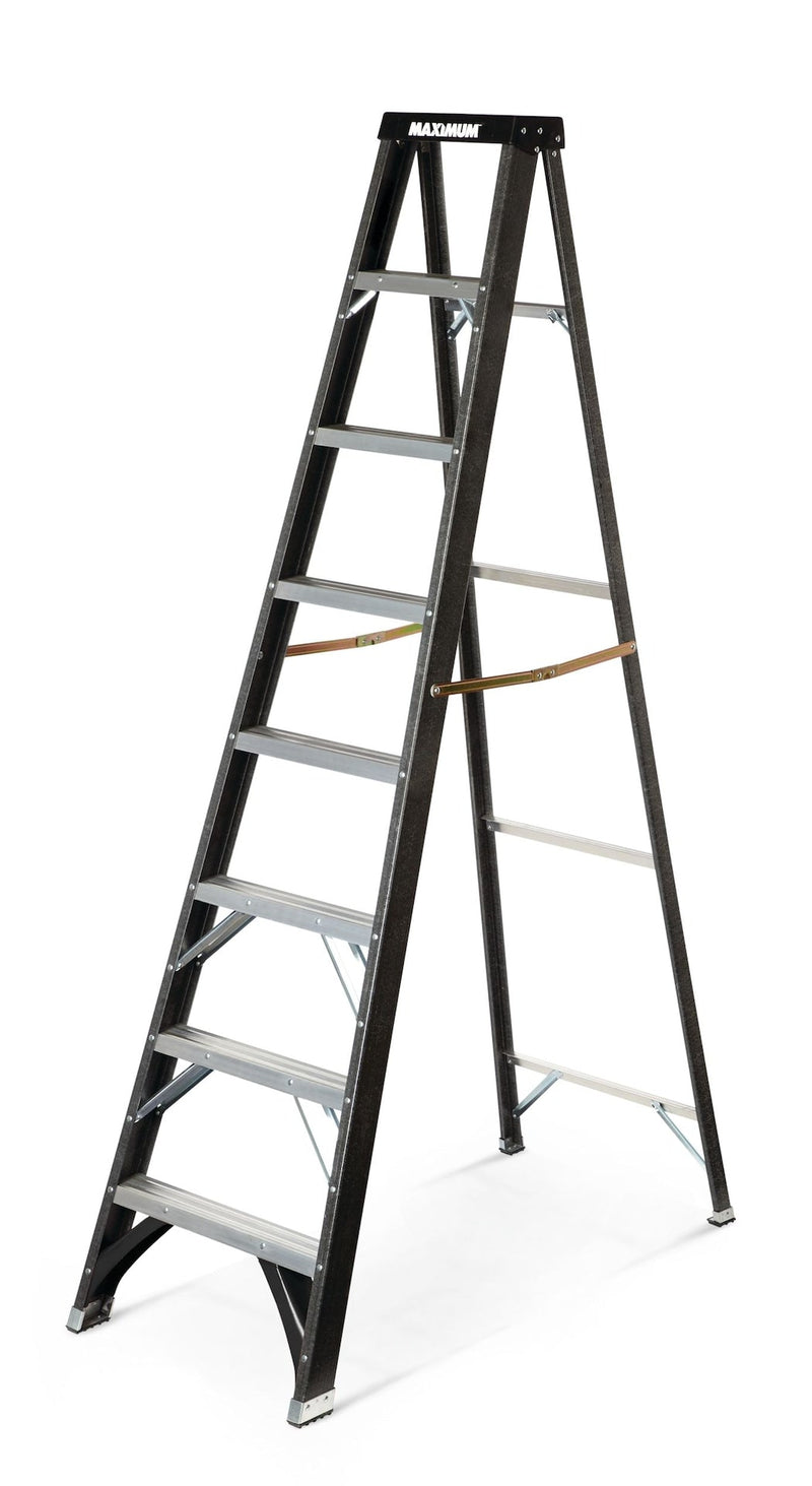 MAXIMUM Grade 1 Fibreglass Heavy-Duty Industrial Step Ladder, 250-lb, 8-ft