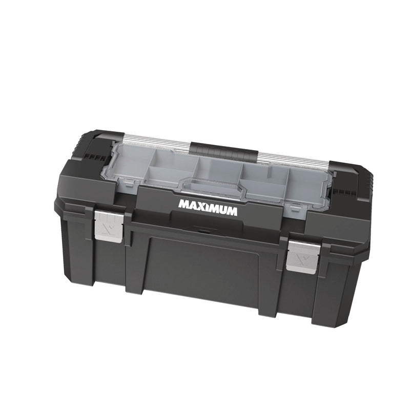 MAXIMUM Heavy-Duty Plastic Tool Box with Removable Tray & Organizer, 26-in, Black