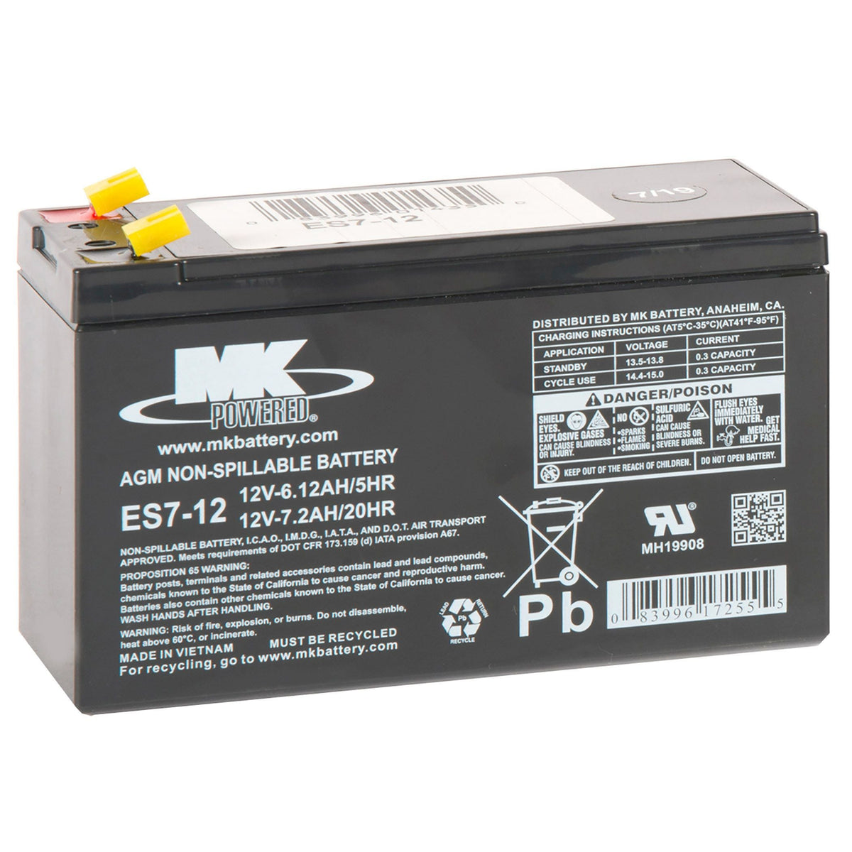 MK Battery 12-Volt 7.2 Ah SLA Battery, F2 Terminal