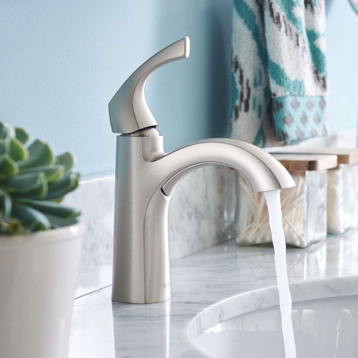 Moen Lindor Single Handle Bathroom Faucet, Spot Resist Brushed Nickel