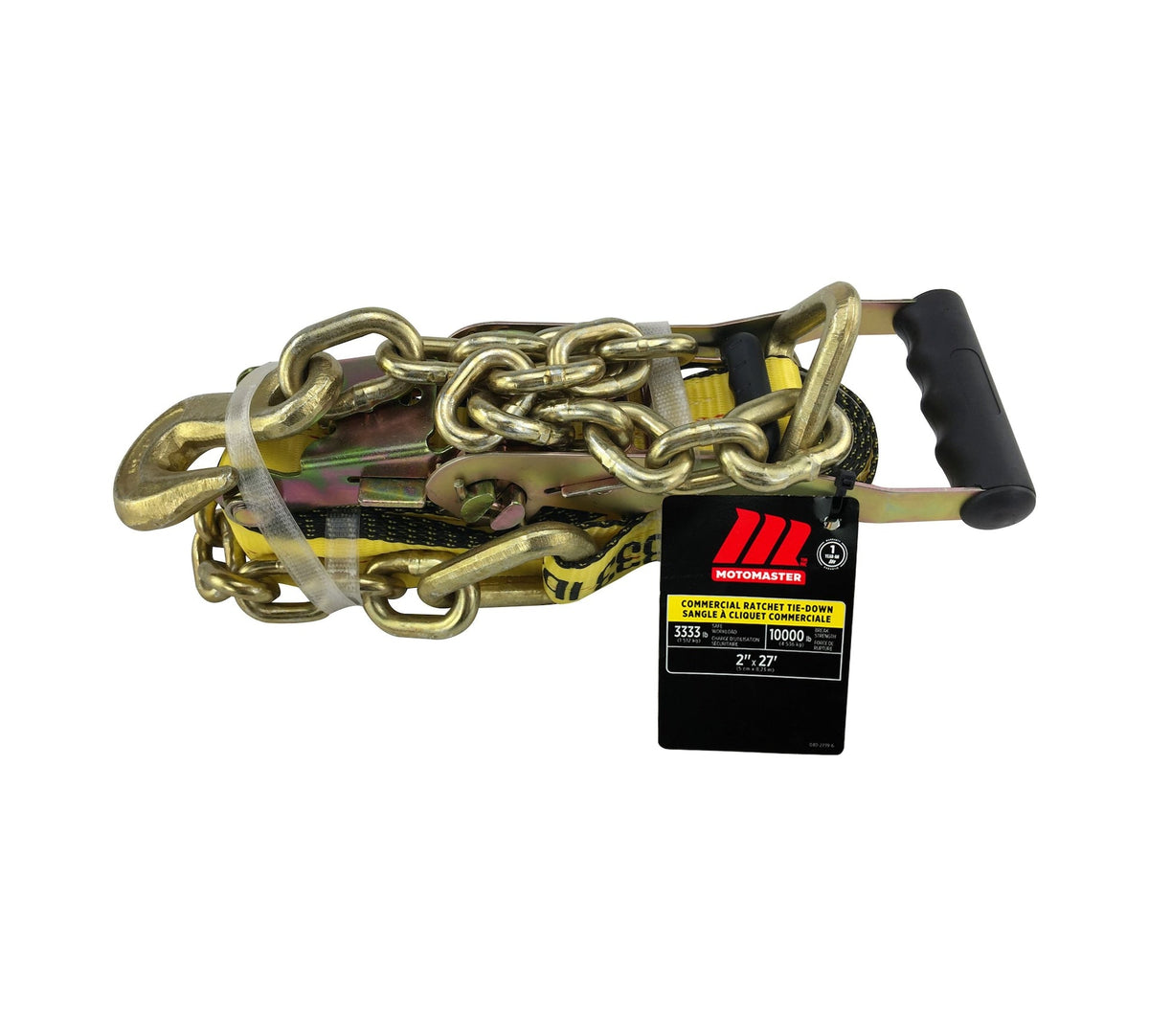 MotoMaster 10,000-lb Commercial Ratchet Tie Down Strap, with 18-in Chain, 2-in x 27-ft