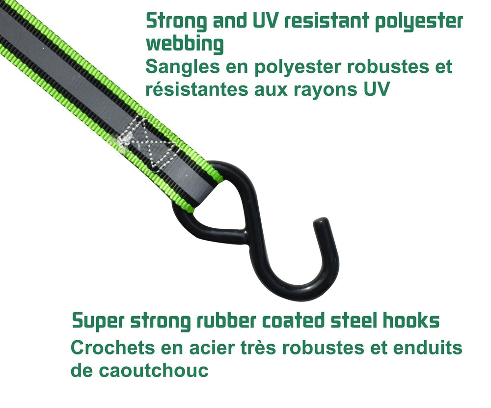 MotoMaster 1,500-lb Reflective Ratchet Tie Down Strap, with Padded D-Handle, 1-in x 12-ft, 4-pk, Green