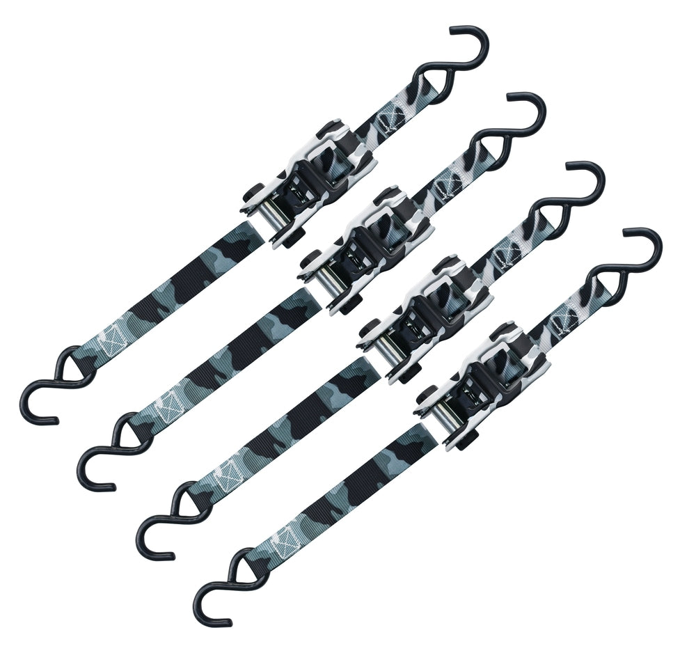 MotoMaster 1,500-lb Snow Camo Ratchet Tie Down, 1-in x 10-ft (2.5 cm x 3.05 m), 4-pk