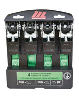 MotoMaster 900-lb Ratchet Tie-Down Straps, Non-Padded, 1-in x 10-ft, 4-pk