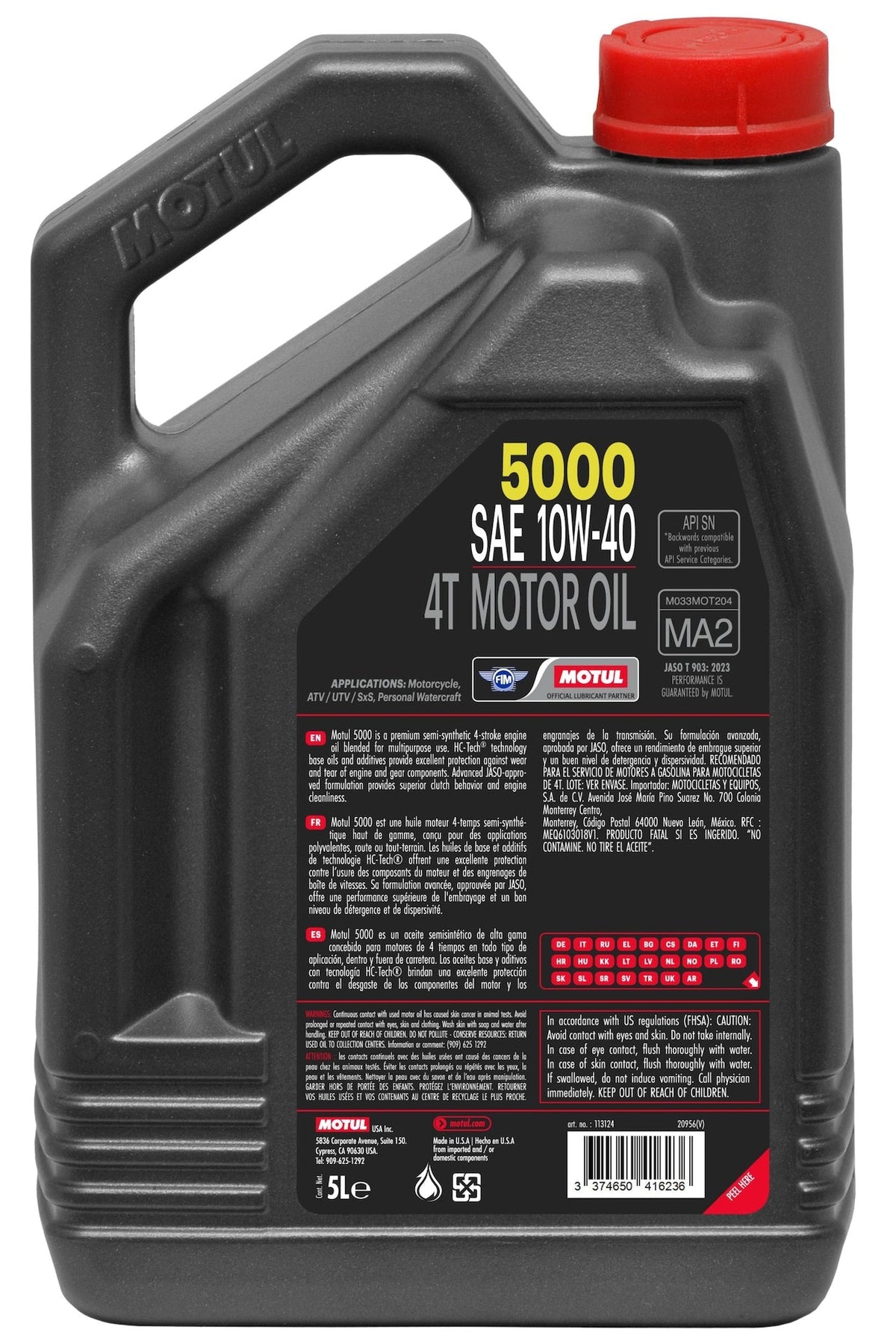 Motul 5000 4-Stroke Semi-Synthetic 10W40 Motor Oil, 5-L