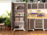 NewAge Bold 3.0 Series All-in-One Lockable Steel Garage Cabinetry Set with Bamboo Top, White/Platinum, 48-in x 18-in x 76.75-in, 5-pc