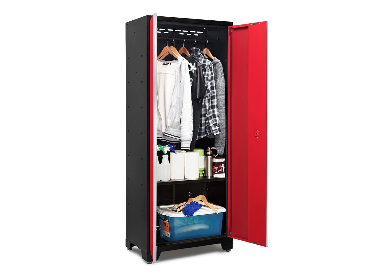 NewAge Bold Series 24-Gauge Steel RTA Storage Locker with 3 Shelves, Black/Red, 30-in