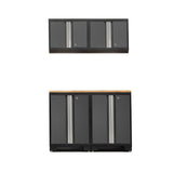 NewAge Bold Series Lockable 24-Gauge Steel Garage Cabinetry Set with Bamboo Top, Black/Grey, 48-in x 18-in x 76.75-in, 5-pc