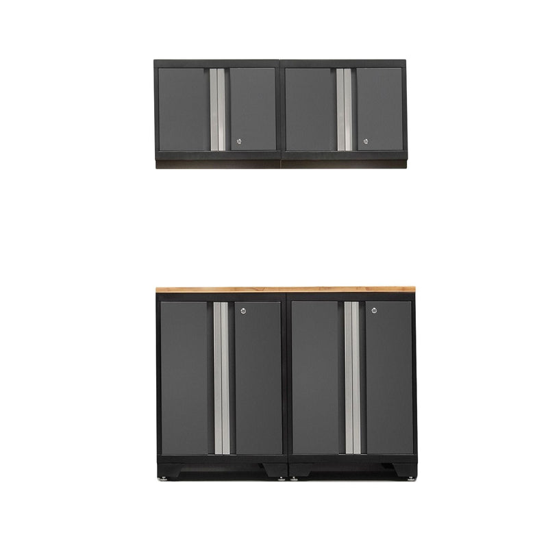 NewAge Bold Series Lockable 24-Gauge Steel Garage Cabinetry Set with Bamboo Top, Black/Grey, 48-in x 18-in x 76.75-in, 5-pc