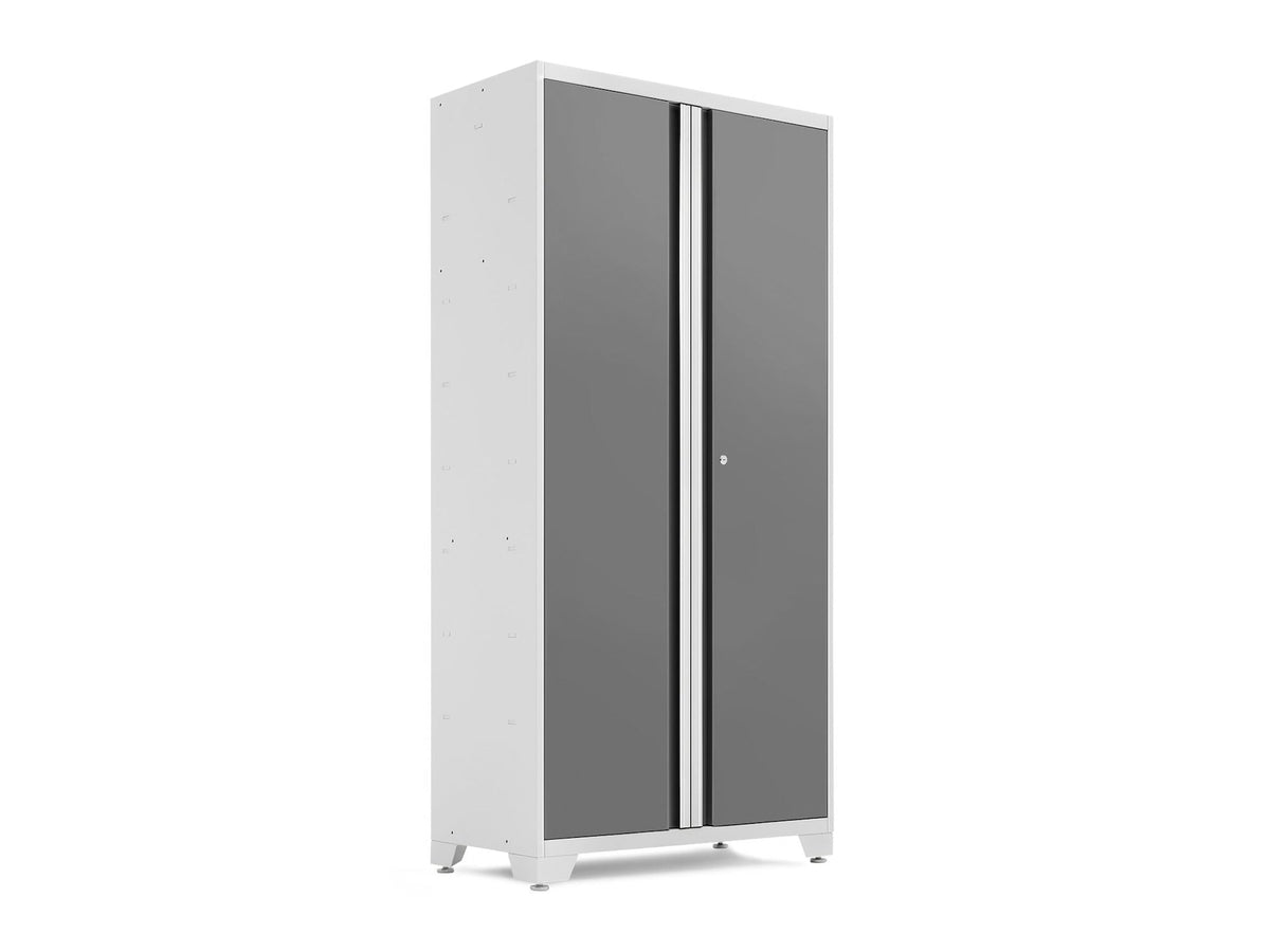 NewAge Bold Series Lockable 24-Gauge Steel RTA Storage Locker with 3 Shelves, Platinum/White, 36-in