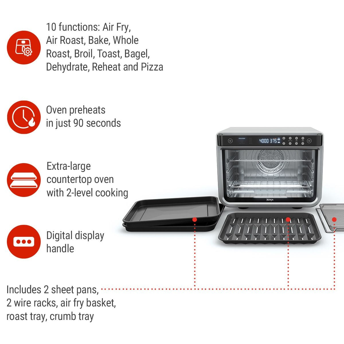 Ninja Foodi XL Pro Digital Convection Air Fryer Toaster Oven, with 10 Functions, Stainless Steel