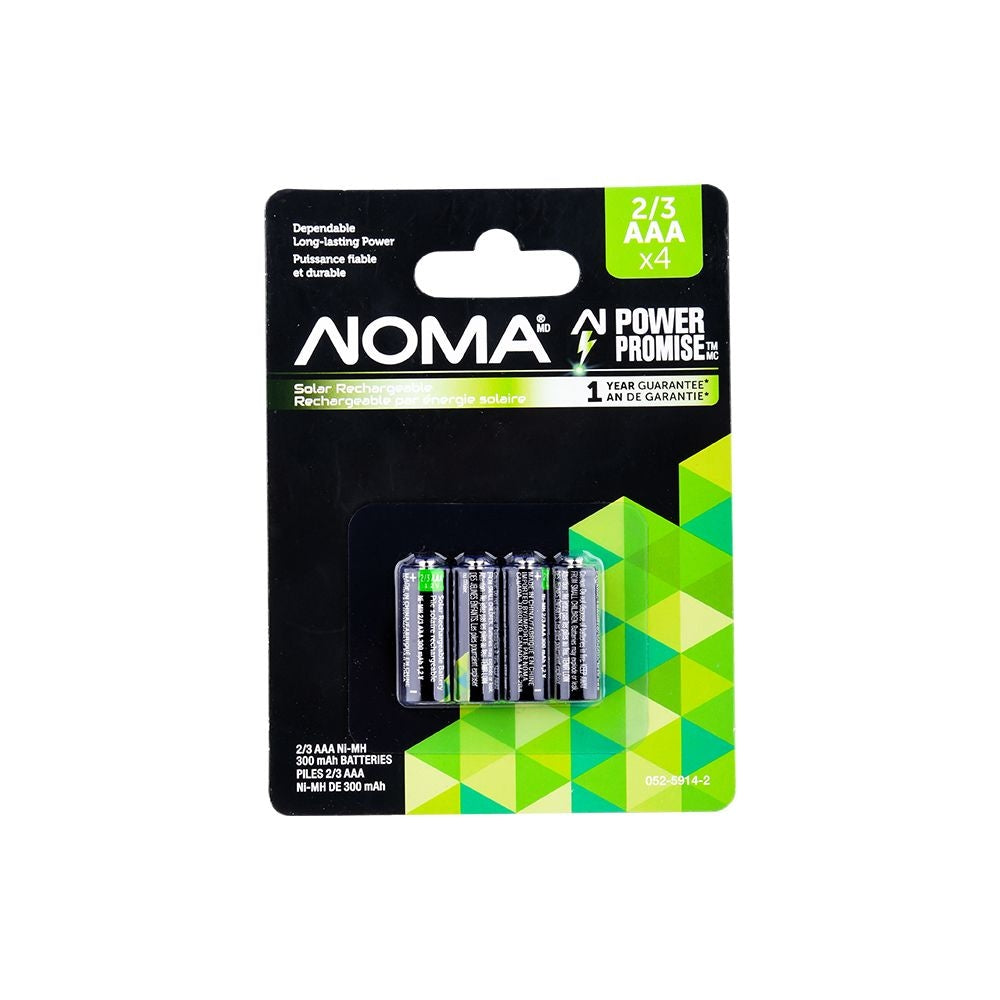NOMA 2/3 AAA Ni-MH 200mAh Rechargeable Batteries for Solar Lights, 1.2V, 4-pk