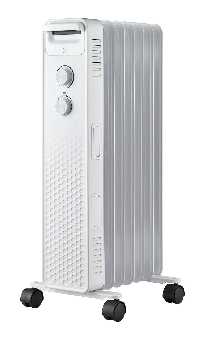 NOMA 3-Setting Mechanical Oil Filled Heater with Adjustable Thermostat, Castors & Handle, 1500W, White