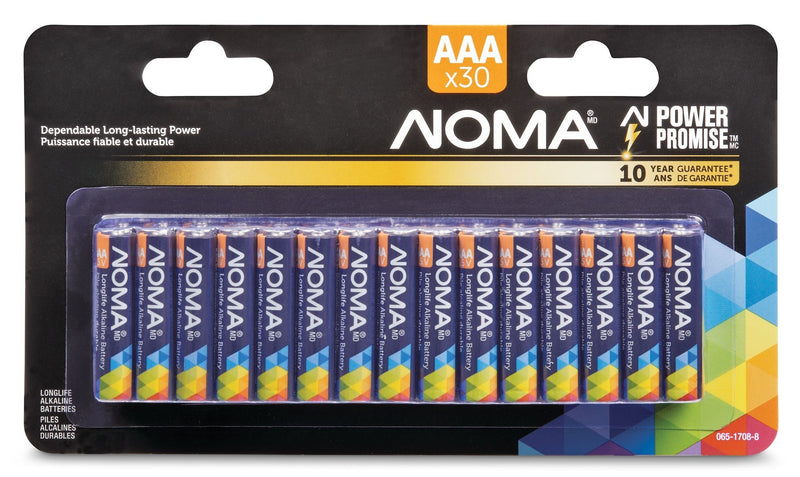 NOMA 30-pk AAA Alkaline Batteries, Long Lasting, All Purpose