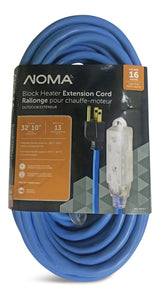 NOMA 32-ft 10-in 16/3 13 Amp All-Weather Block Heater Cord with Lighted End, Blue
