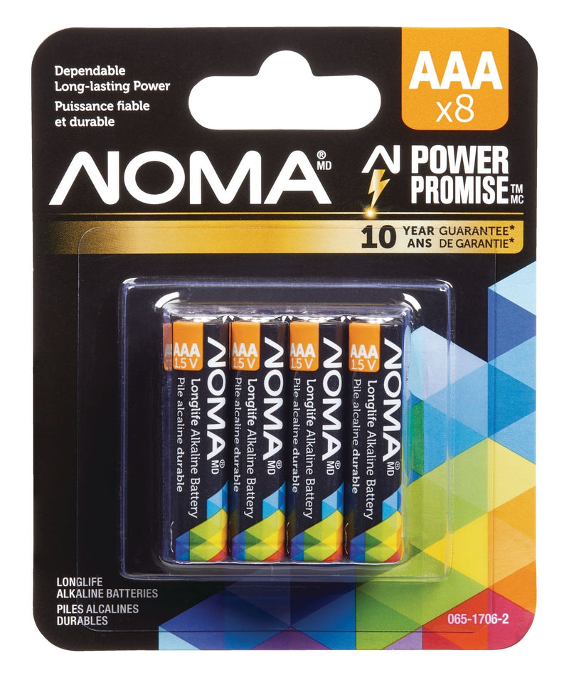 NOMA 8-pk AAA Alkaline Batteries, Long Lasting, All Purpose