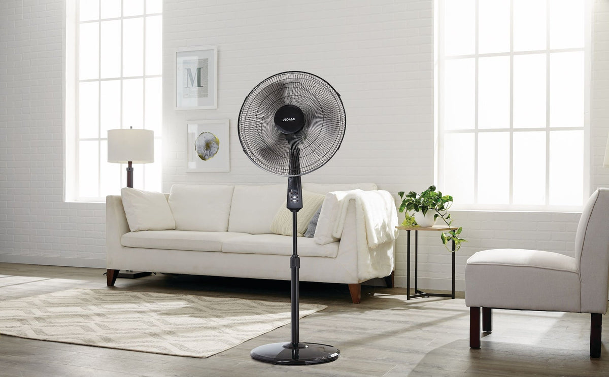 NOMA Oscillating Pedestal/Stand Fan with Remote Control, 3-Speed, Black, 18-in