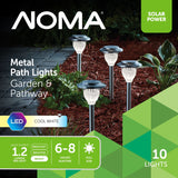 NOMA Outdoor Pure White LED Solar Stainless Steel Garden & Pathway Stake Lights, 10-Pk