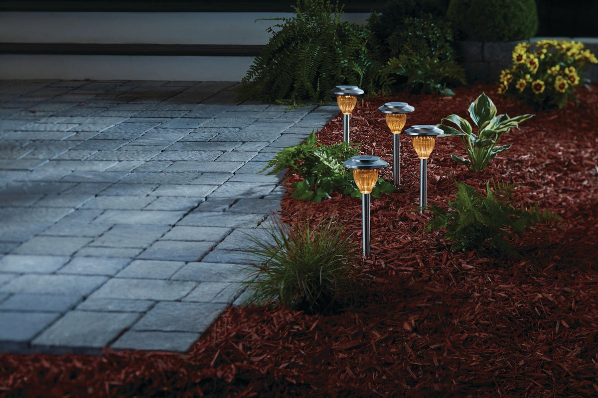 NOMA Outdoor Pure White LED Solar Stainless Steel Garden & Pathway Stake Lights, 10-Pk
